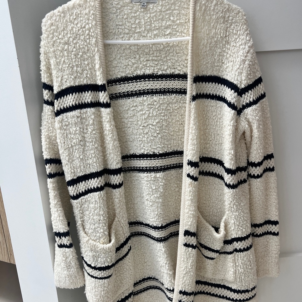 Madewell Cream and Black Striped Cardigan